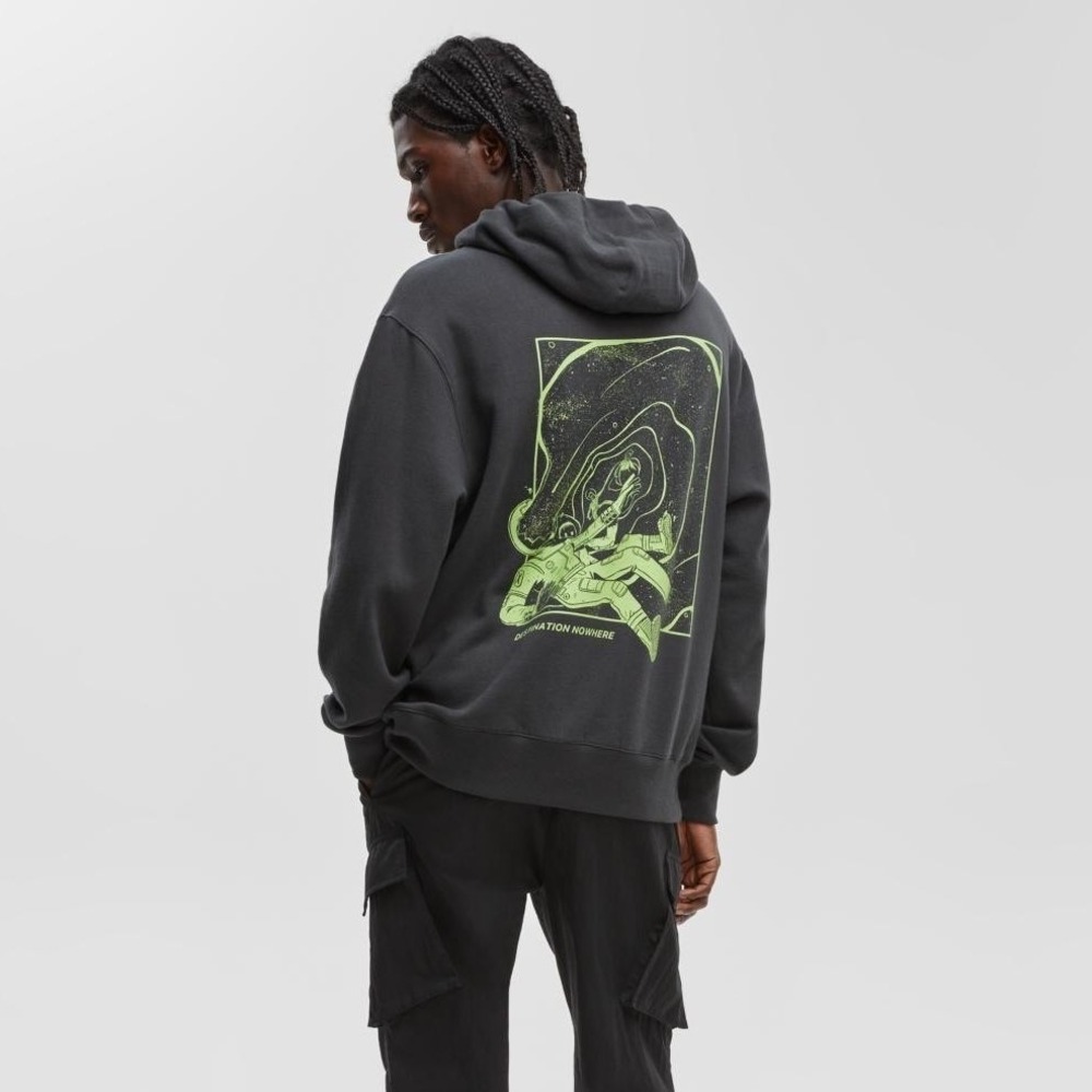 Mode of‎ One Mens Oversized Astronaut Graphic Hoodie Jet Grey Skater Medium